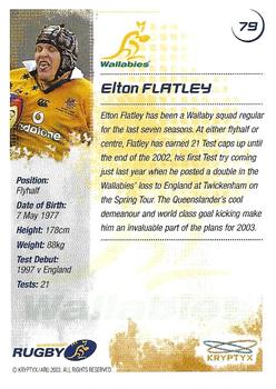 2003 Kryptyx The Defenders Australian Rugby Union #79 Elton Flatley Back